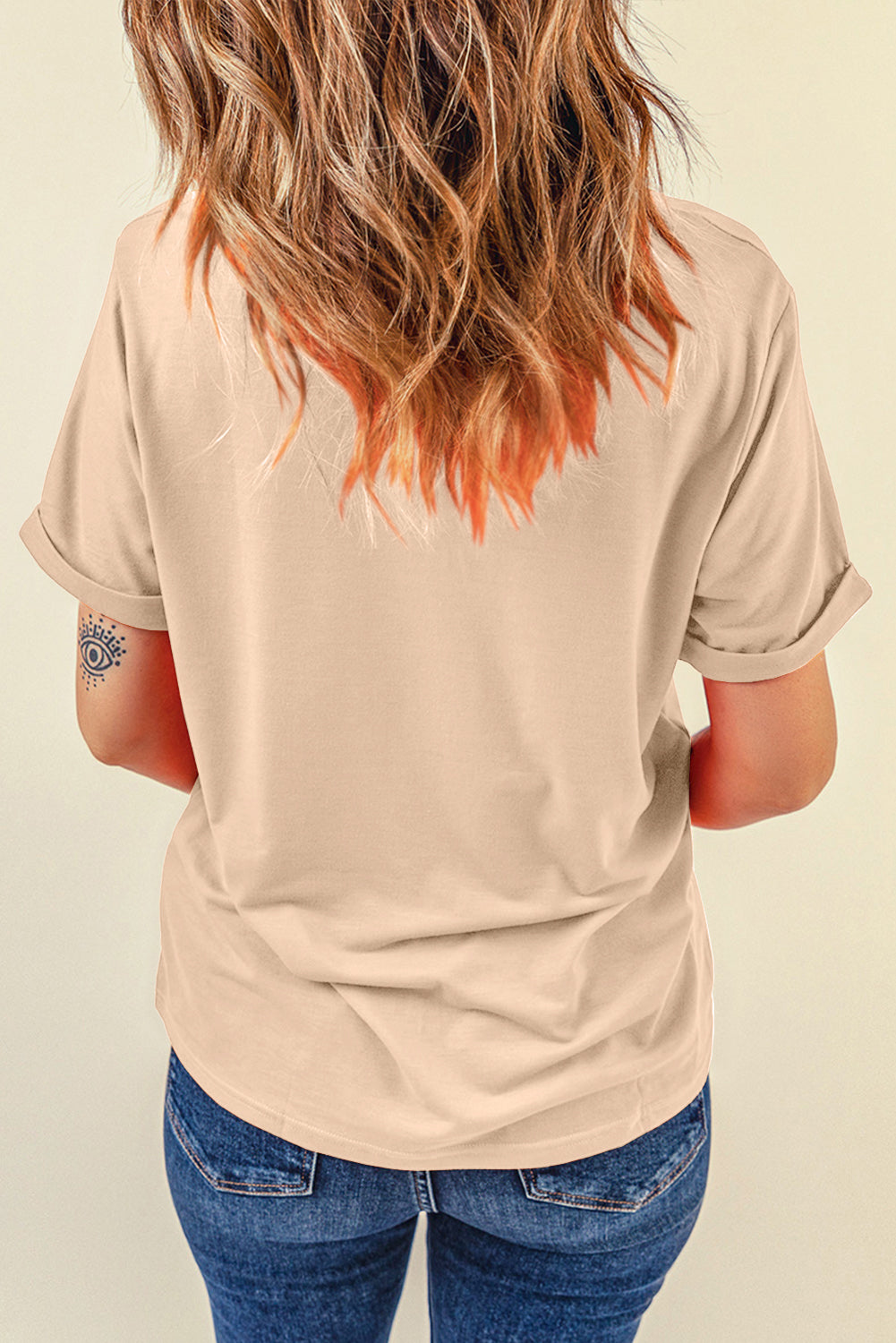 Khaki Thanksgiving Turkey Graphic Sequins Patch Crewneck Tee