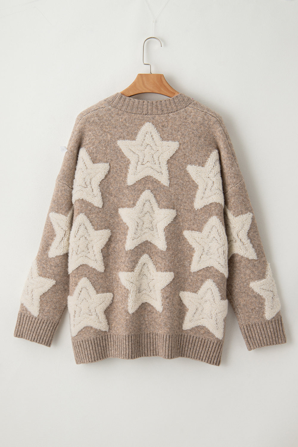 Khaki Star Pattern Pockets Button Front Cardigan