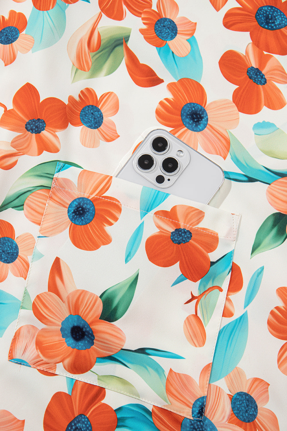 Orange Pop of Color Split Neck Puff Sleeve Floral Mini Dress