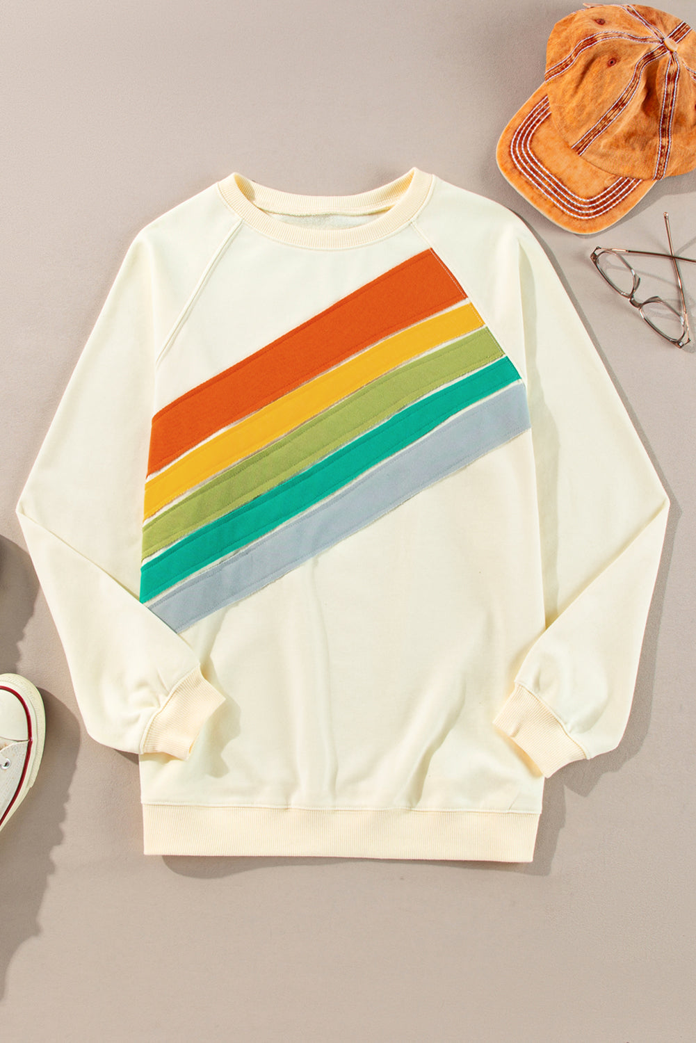 Apricot Rainbow Colorblock Pullover Sweatshirt