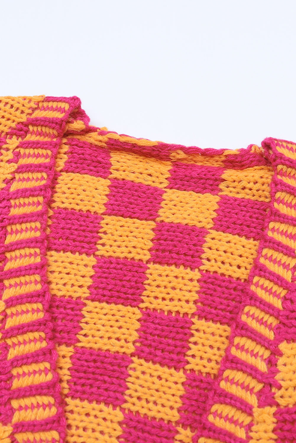 Colorblock Checked Open Front Knitted Cardigan