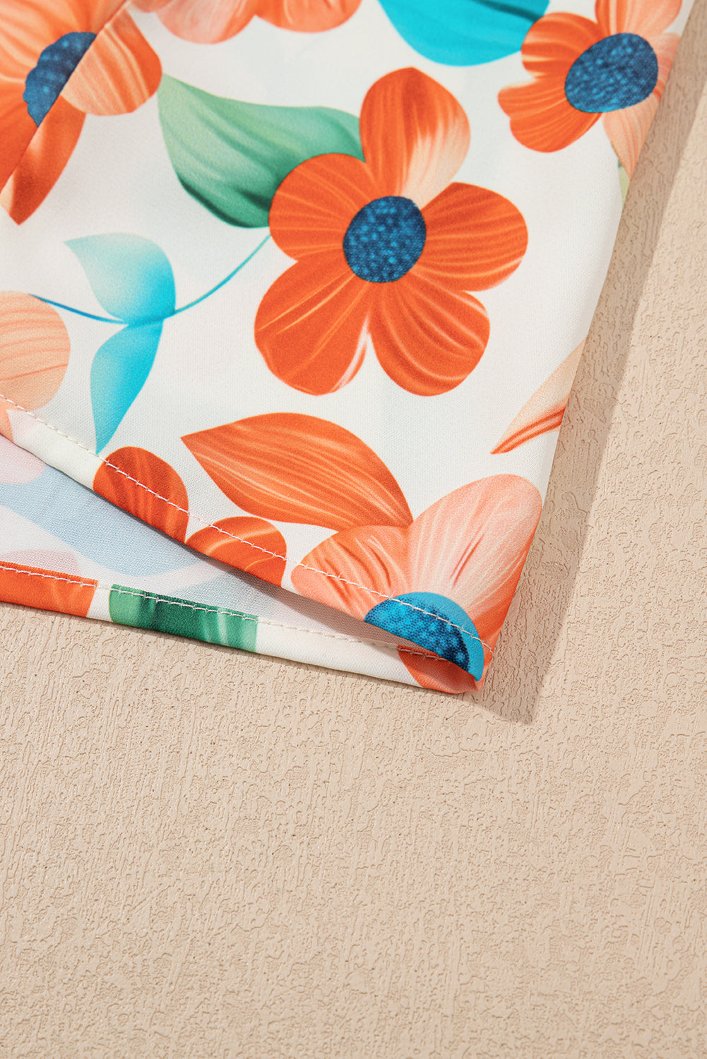 Orange Pop of Color Split Neck Puff Sleeve Floral Mini Dress