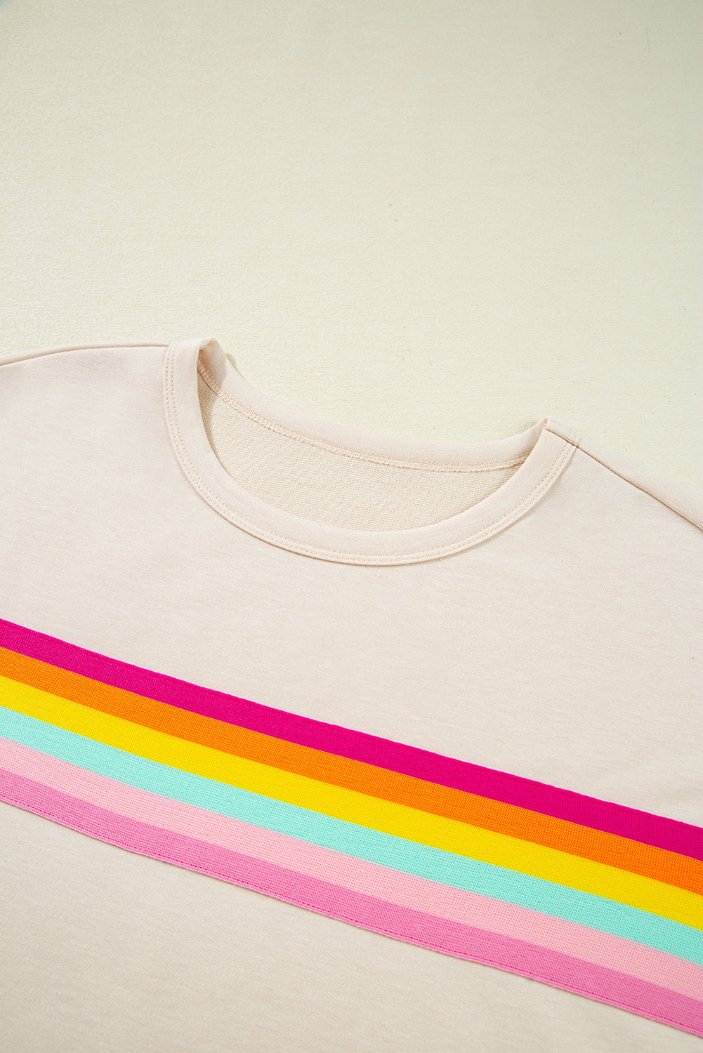 Beige Vibrant Striped Detail Athleisure 2pcs Short Set