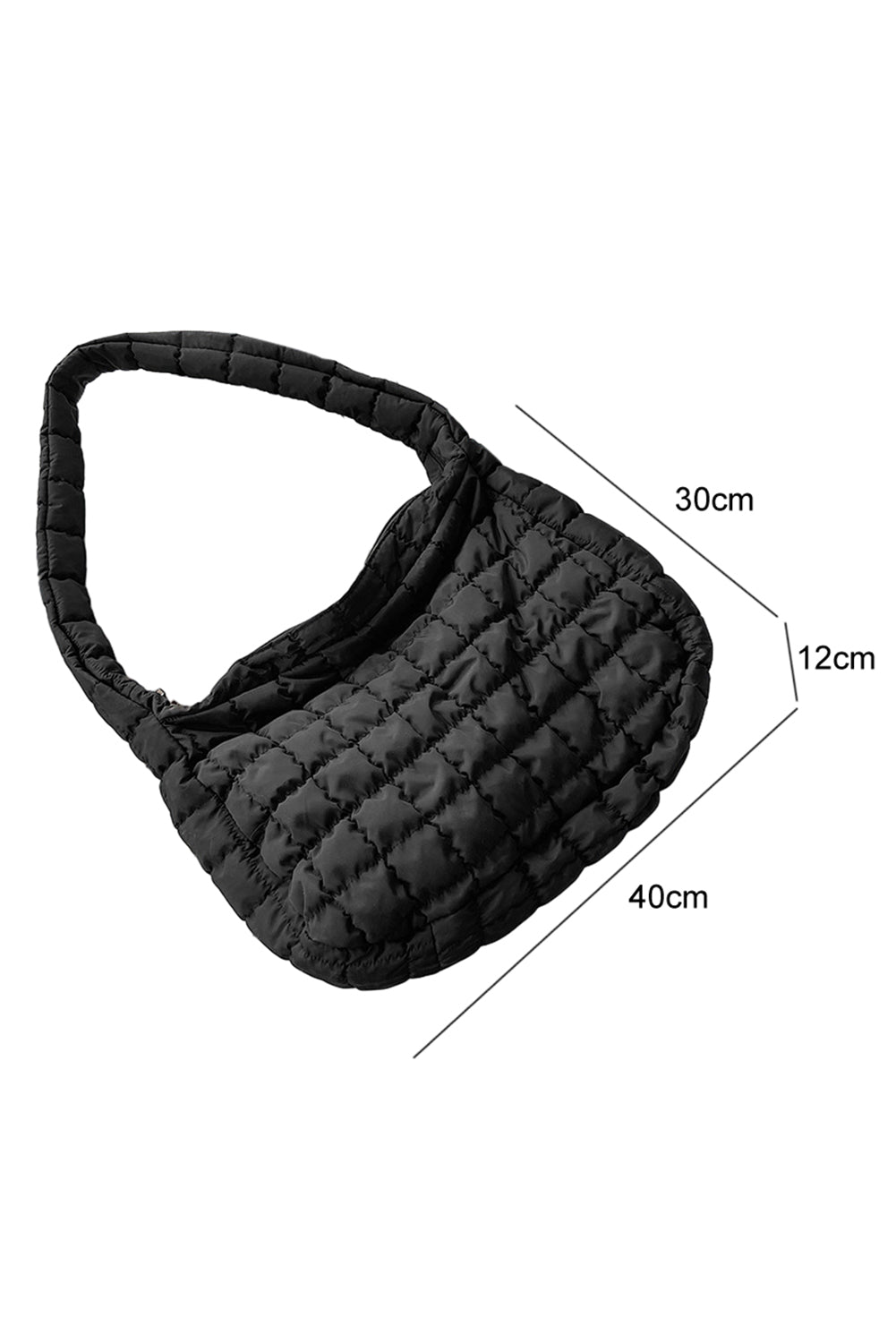 Black Quilted Zipper Large Shoulder Bag