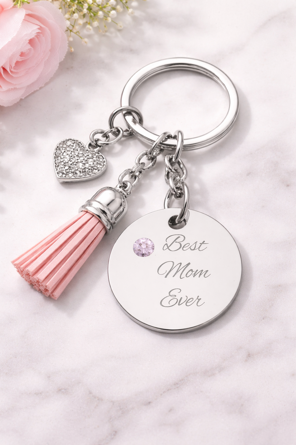 Engraved Birthstone Circle Charm Round Engraving Pendant Personalized Mom Jewelry Mothers Day gift