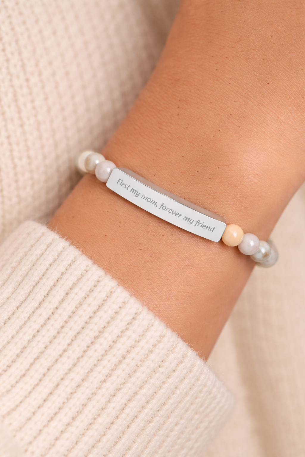 Engravable Natural Stone Bar Bracelet Mother’s Day gift first my mom forever my friend