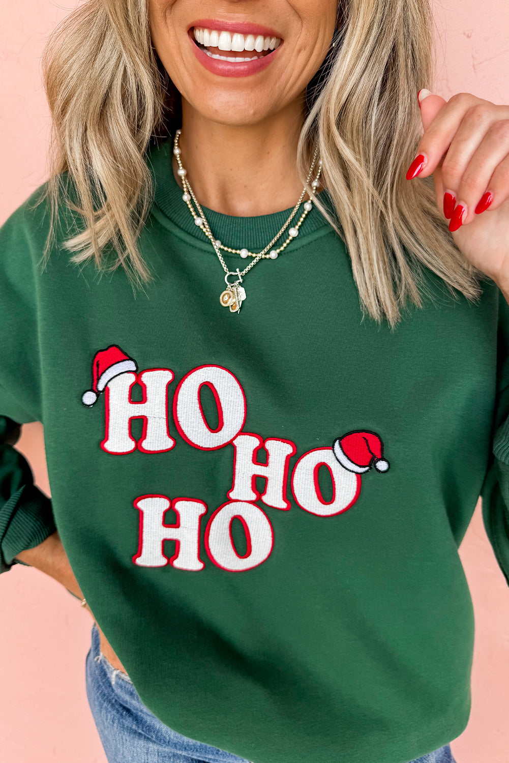 Evergreen Embroidered Letter Graphic Christmas Fashion Sweatshirt ho ho ho