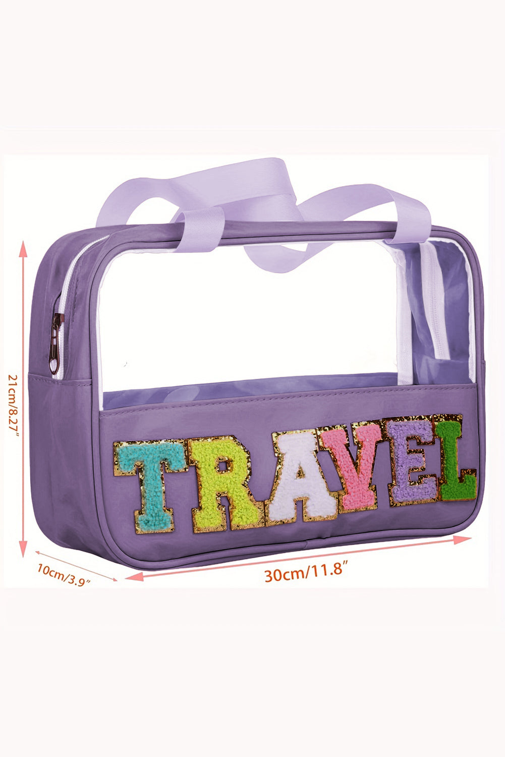 Purple TRAVEL Letter Clear PVC Makeup Bag