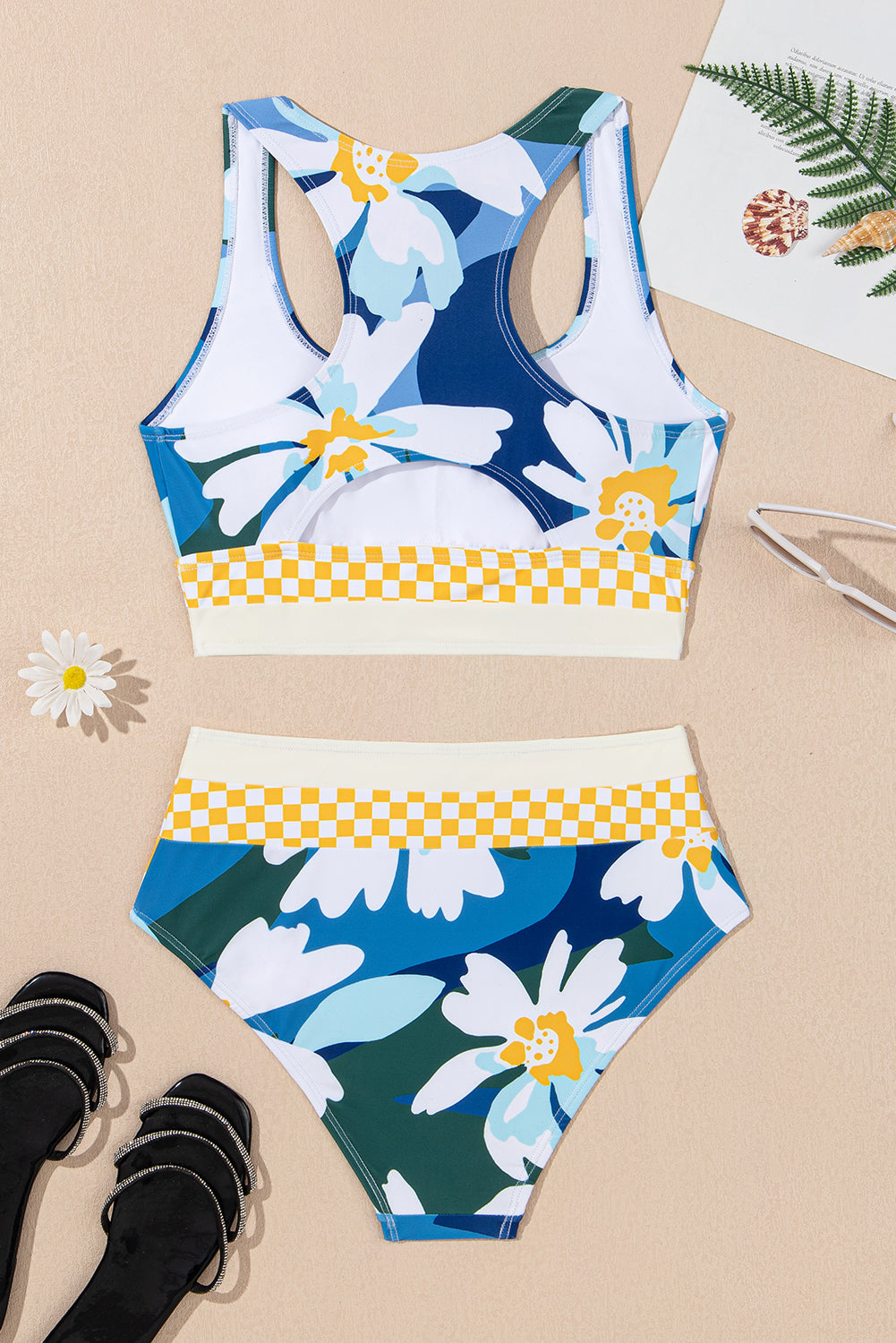 Green Floral Print Racerback High Waist Bikini Swimwear