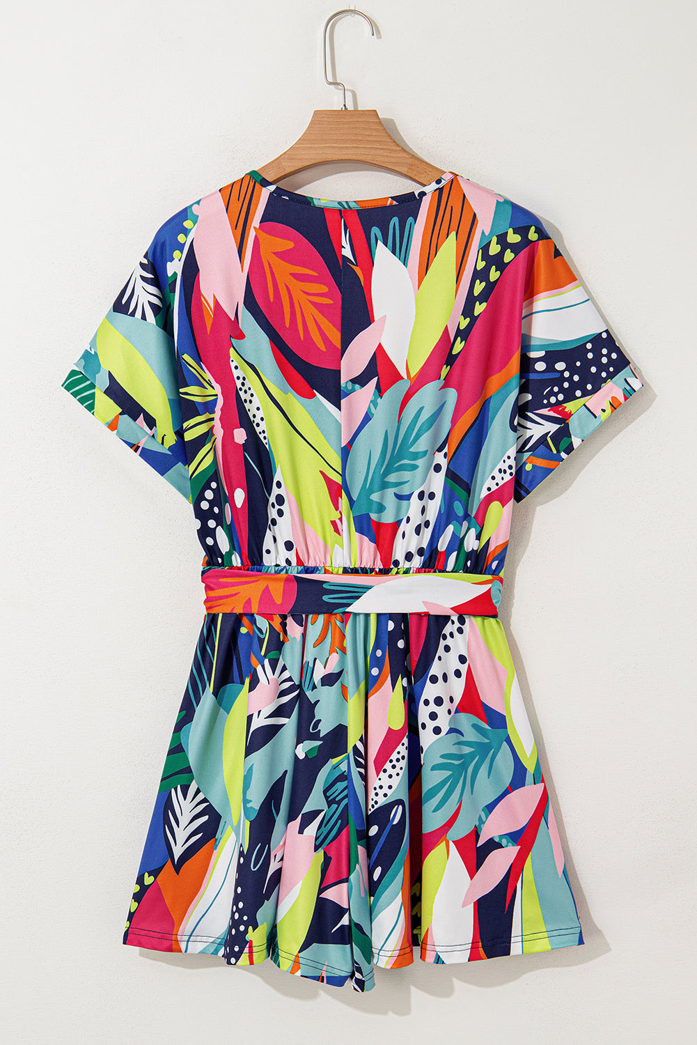 Multicolour Tropical Printed Surplice Neck Tie Waist Romper