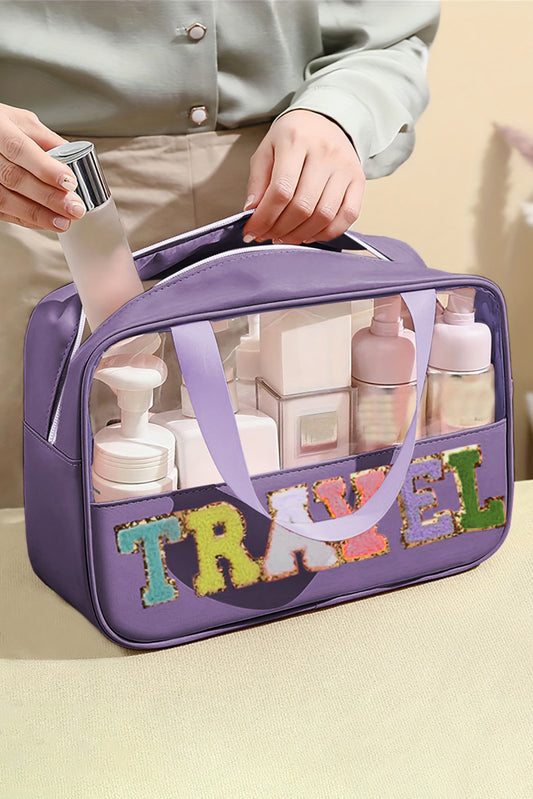 Purple TRAVEL Letter Clear PVC Makeup Bag