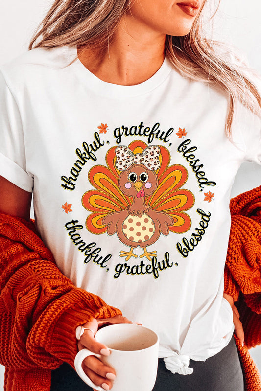 White Thanksgiving Cute Turkey thankful grateful blessed T Shirt