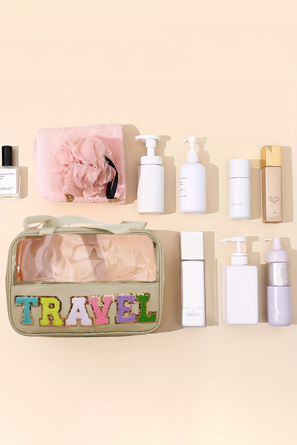 Purple TRAVEL Letter Clear PVC Makeup Bag