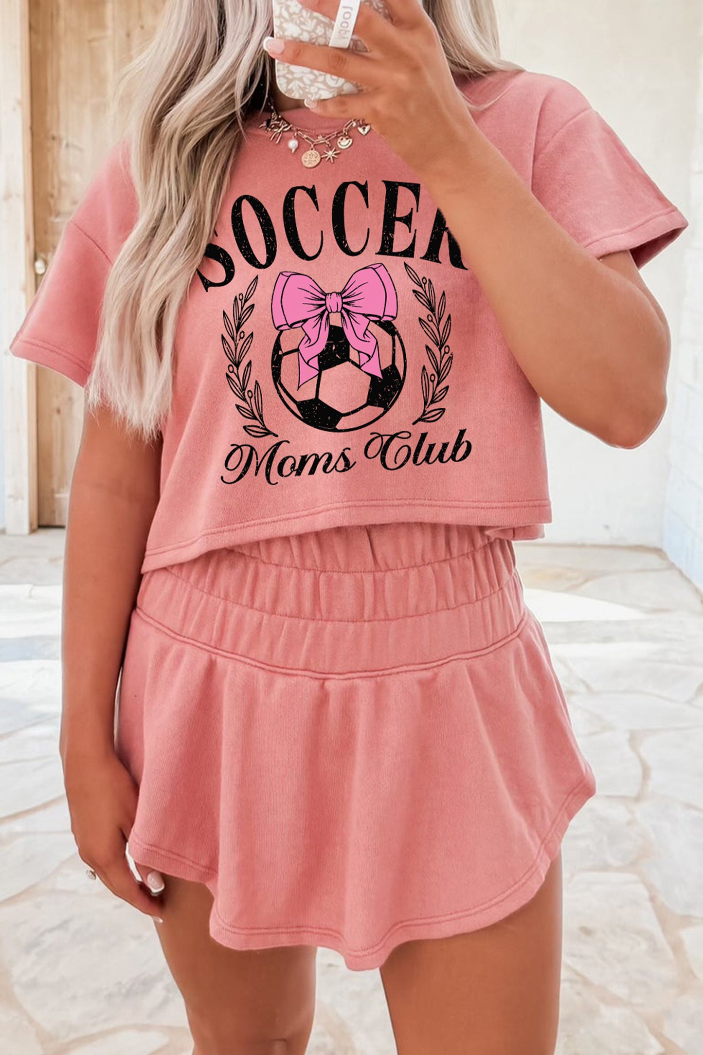 Blossom SOCCER Moms Club Cropped Tee Ruffled Skort 2 piece Outfit Mother’s Day