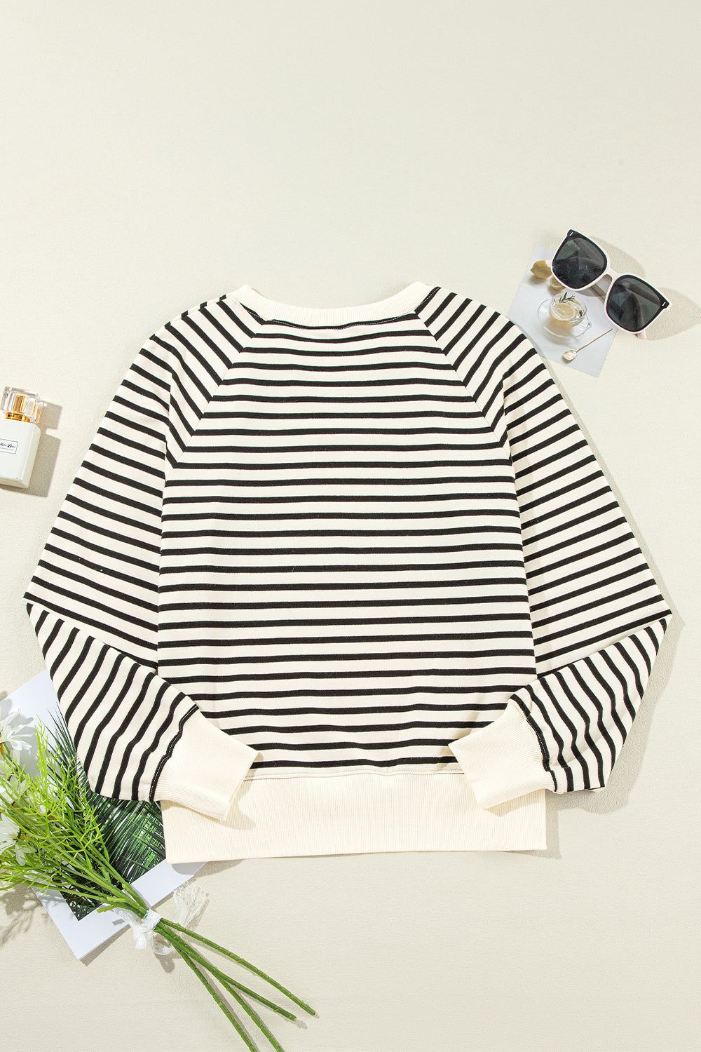 Ciao Amore Button Striped Long Sleeve Sweatshirt