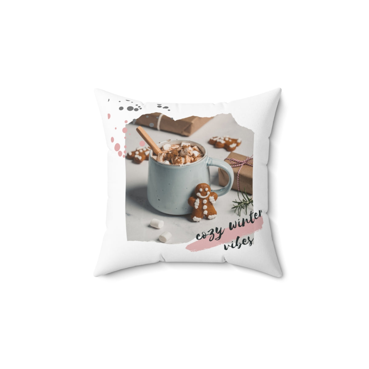 Cozy Winter Vibes Hot Chocolate Faux Suede Square Pillow