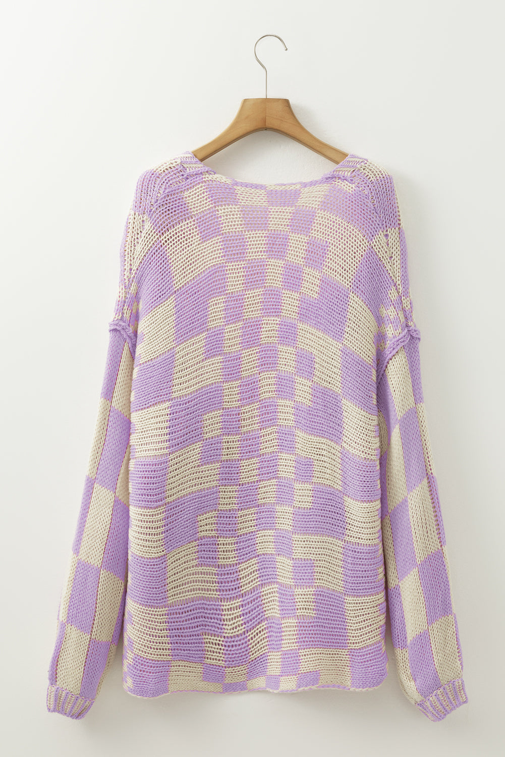 Colorblock Checked Open Front Knitted Cardigan