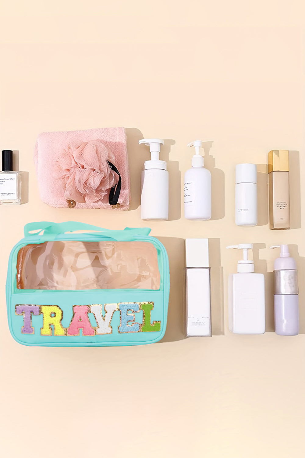 Purple TRAVEL Letter Clear PVC Makeup Bag