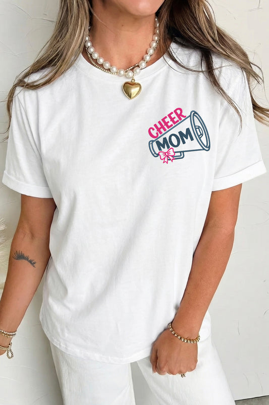 White CHEER MOM Embroidered Graphic T Shirt Mother’s Day