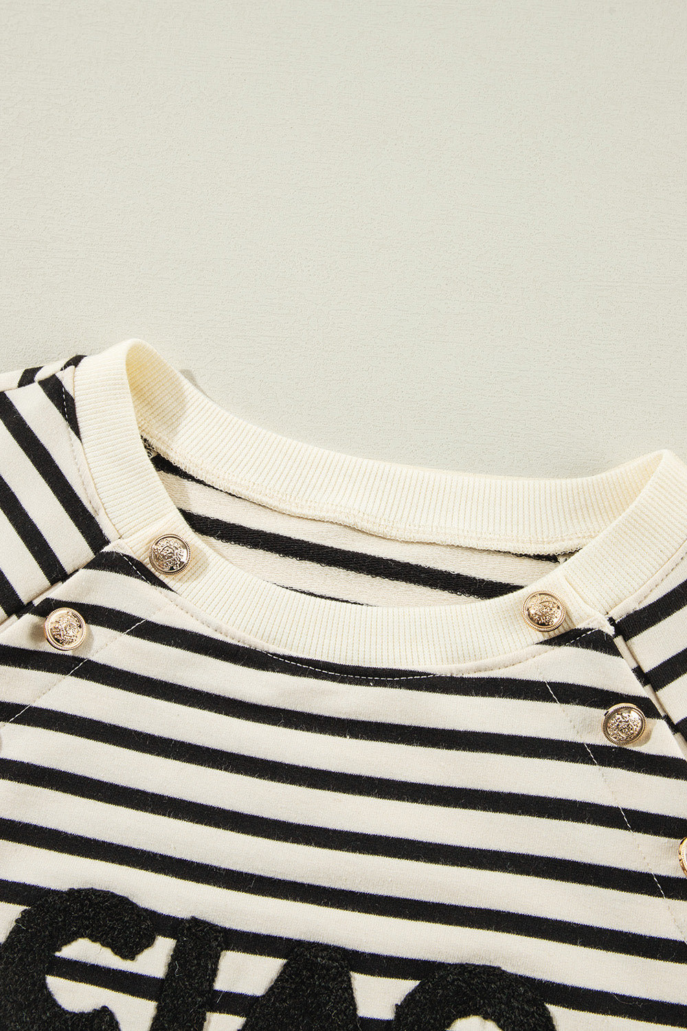 Ciao Amore Button Striped Long Sleeve Sweatshirt