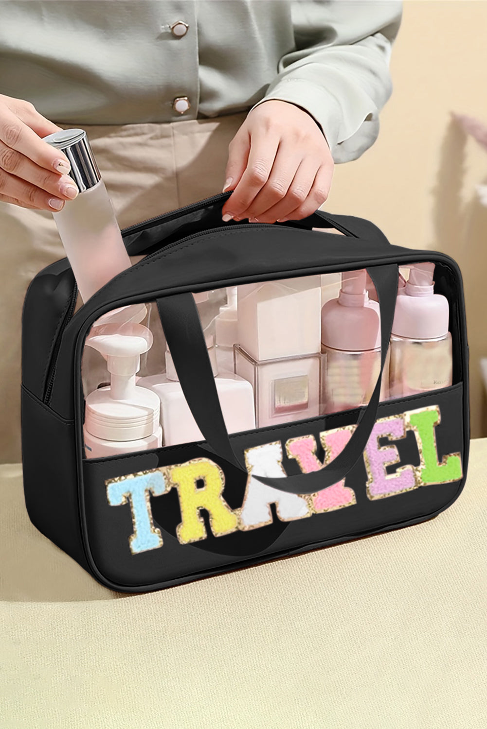 Purple TRAVEL Letter Clear PVC Makeup Bag