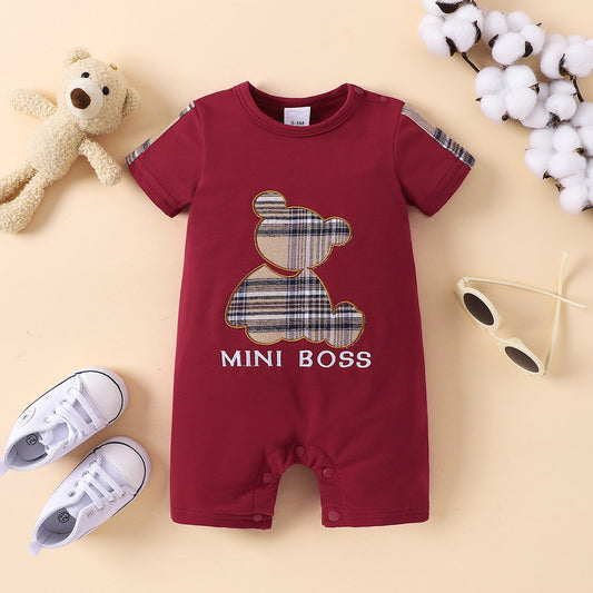 Plaid Bear Graphic MINI BOSS Graphic Jumpsuit Baby